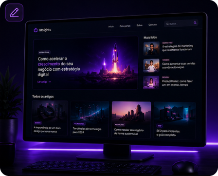 Mockup de uma interface de conteúdo em um monitor.